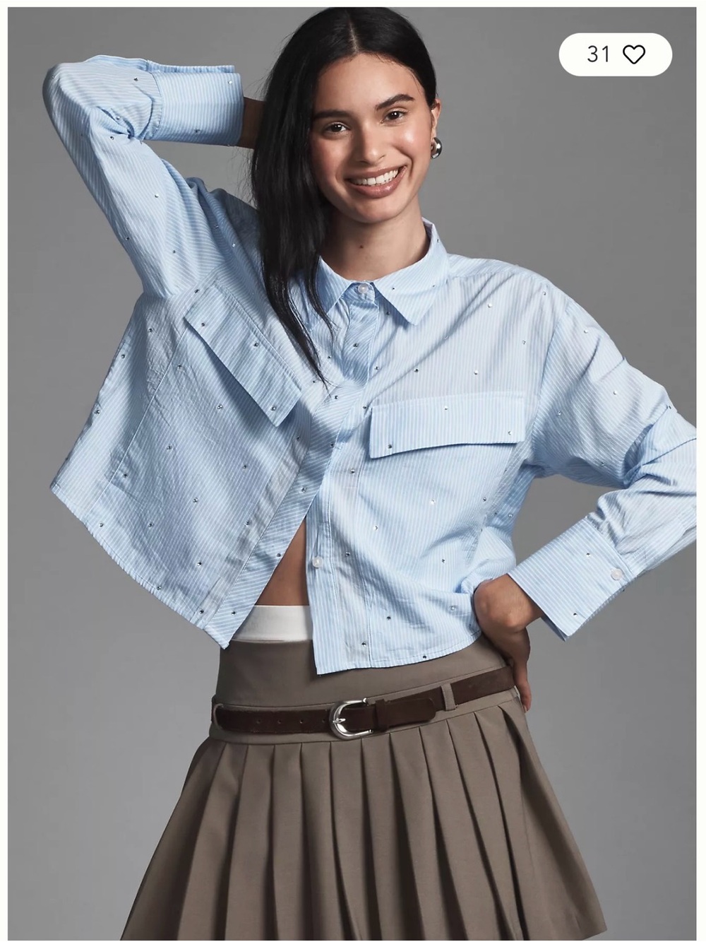 Maeve Patch Pocket Cropped Buttondown Shirt
